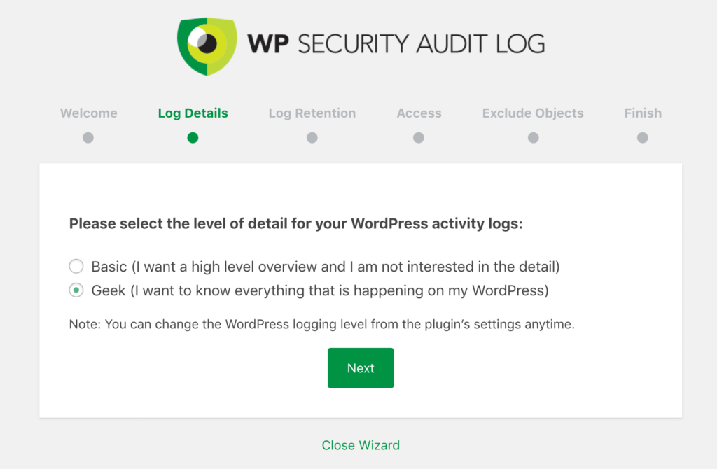WP Security Audit Log插件Geek设置